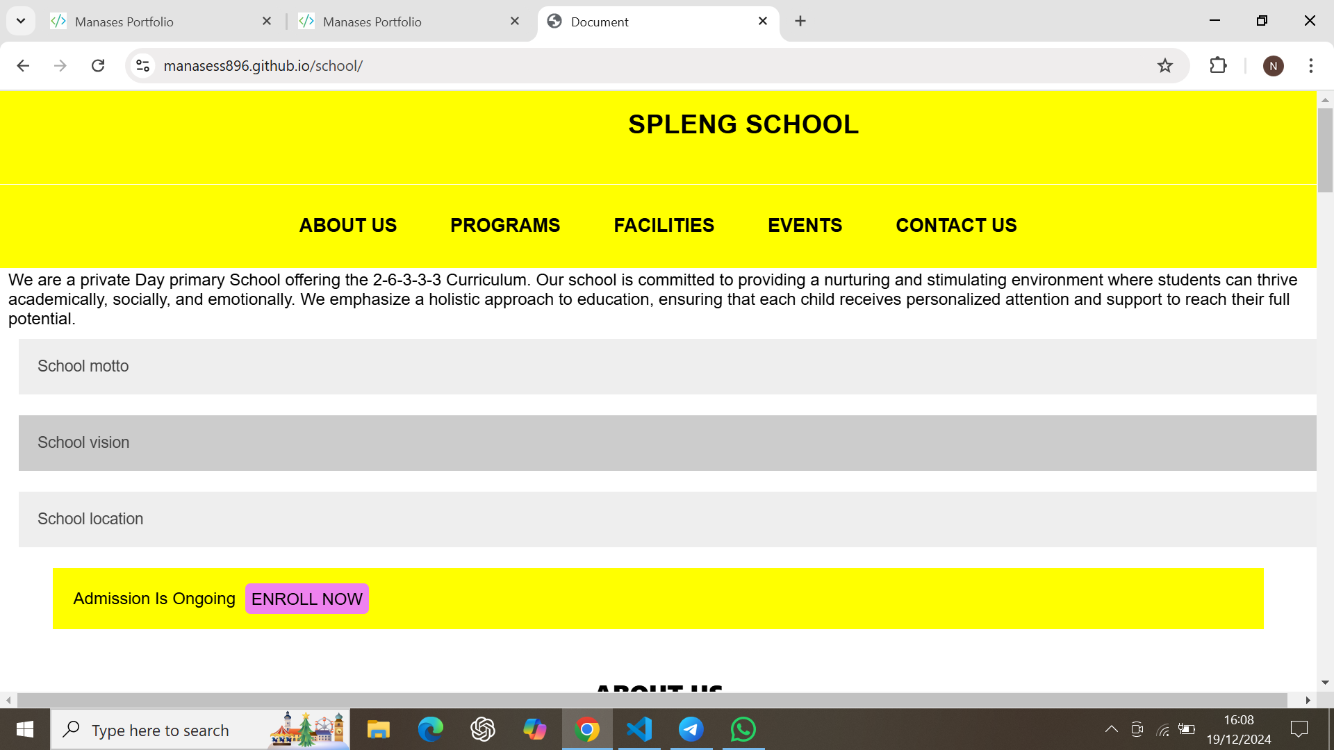School Website Screenshot